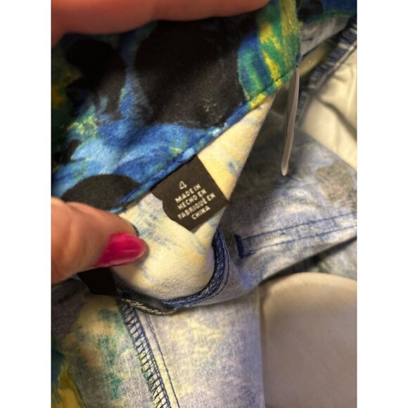 Skies the Limit Blue Yellow Floral Artsy Colorful Pants Sz 4 - Picture 6 of 9